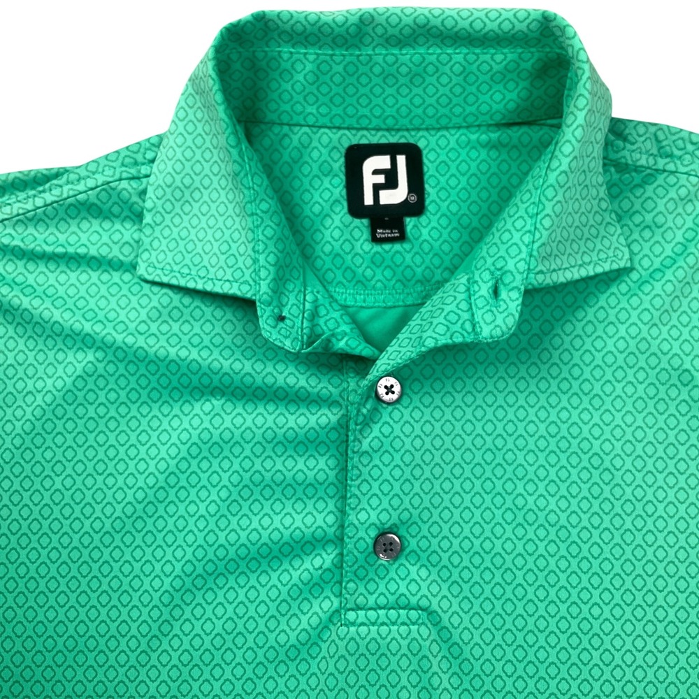 FJ Footjoy Polo Shirt Mens XL Green Geometric Golf Ohio Prestwick Country Club